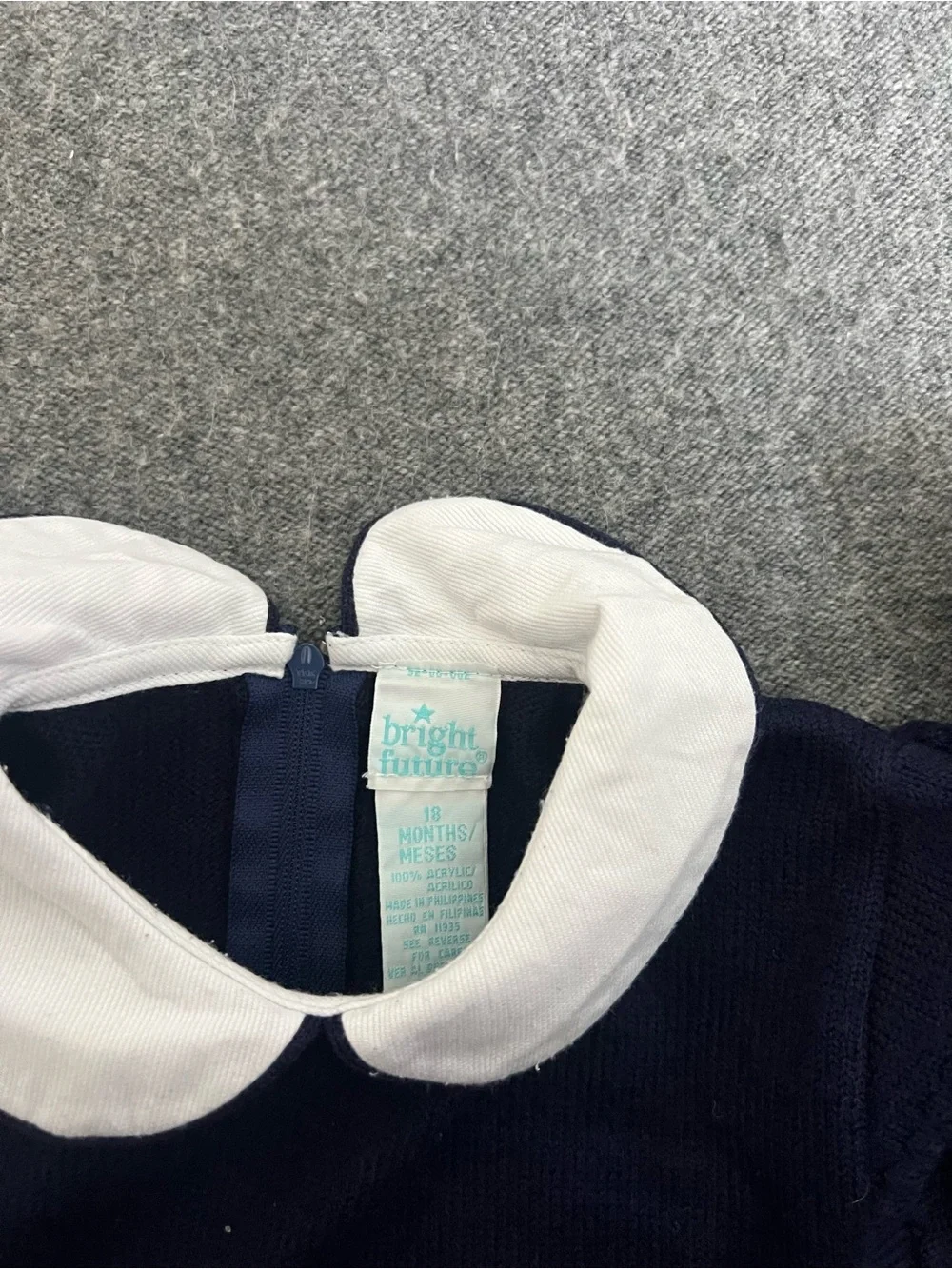 Bright future Navy Knit Baby One-Piece with White Collar and Heart 18 months